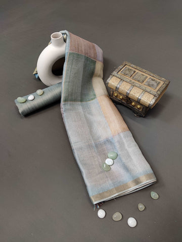 Blue Pastel Blocks Radiant Satin Saree CSB1